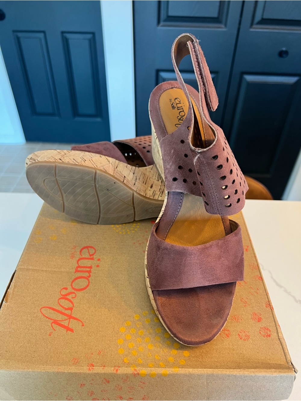 Eurosoft Mauve Suede Perforated Wedge Sandals - Women